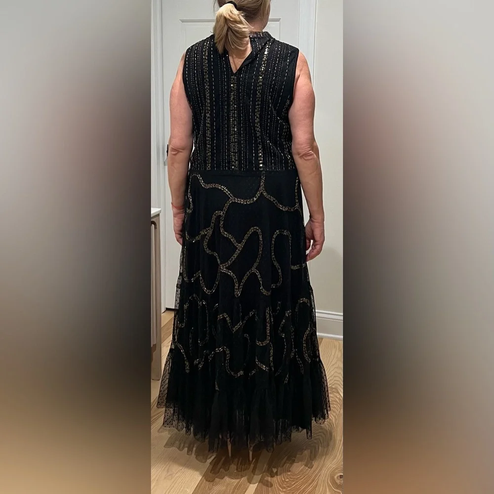 Anthropologie Black Gold Beaded wedding skirt blouse top set outfit size XL - Picture 5 of 12